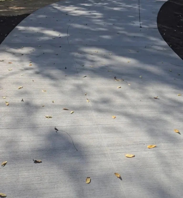 Stamped concrete driveway in a shaded neighborhood in southern Minnesota