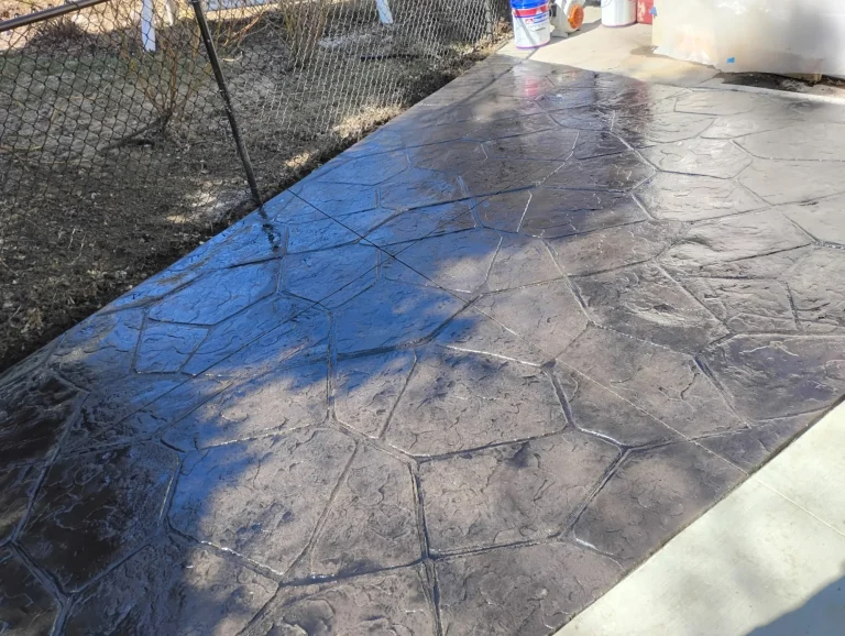 Stamped concrete walkway with wet finish in southern Minnesota